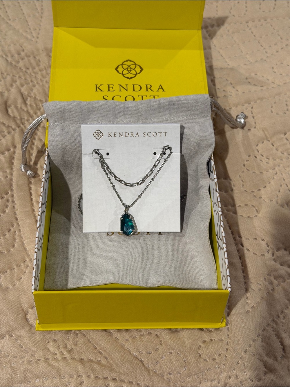 Kendra Scott Silver Necklace with Teal Gemstone Pendant